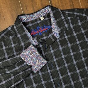 Robert Graham Windowpane Button Down Shirt Men's Size 2XLT Flip Cuff Long Sleeve